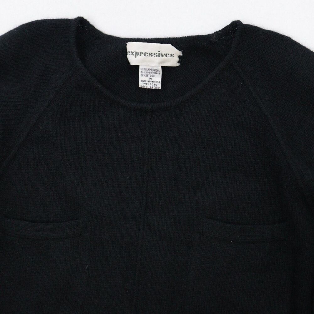 Vintage Black Sweater Dress Wool Rabbit SZ M Lagenlook Cozycore Pockets Modest - Picture 6 of 10